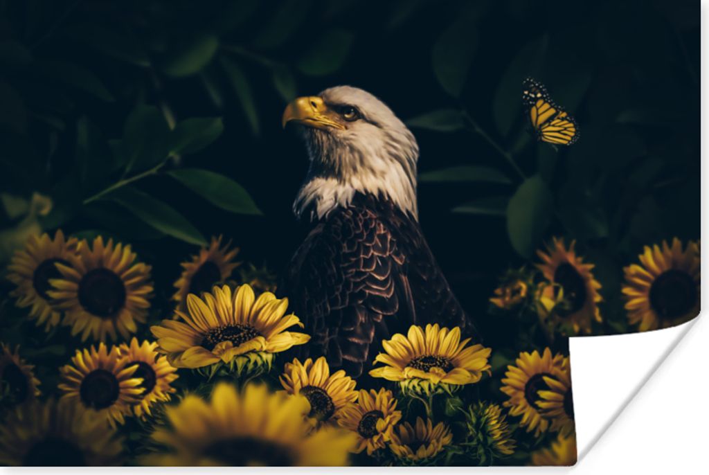 MuchoWow Poster Adler - Gelb - Blumen - Botanisch 180x120 cm - Fotoplakat