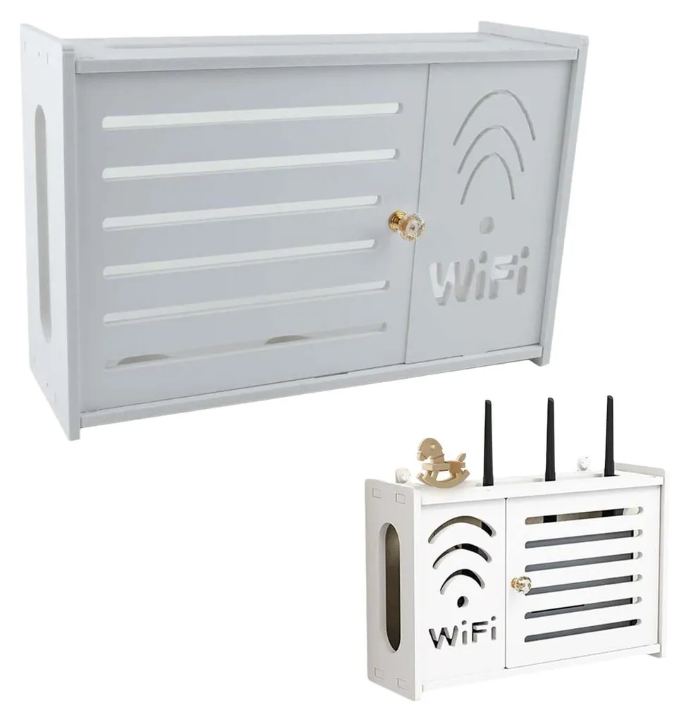 Boîtier de rangement Wi-Fi mural blanc pour routeur et câbles Ethernet