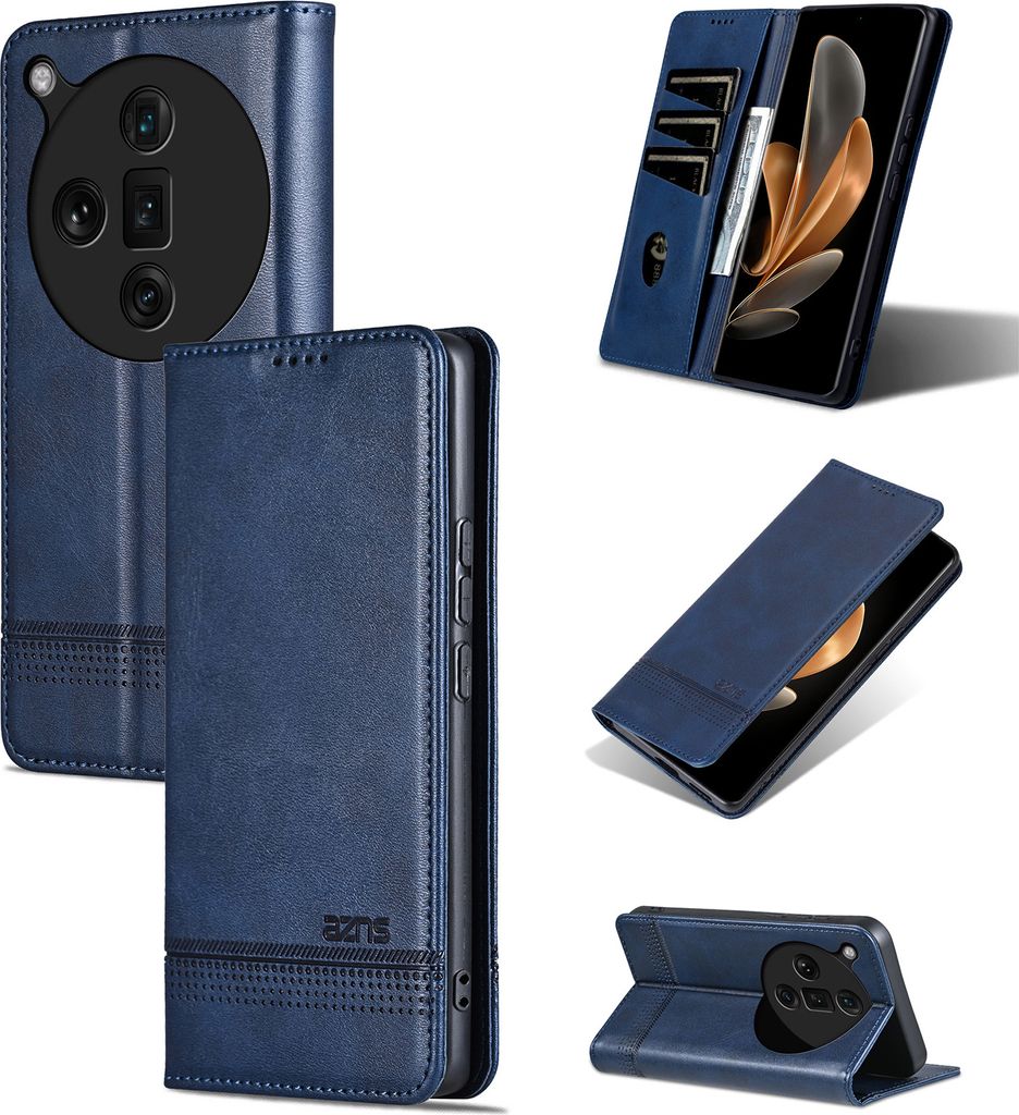 Leder Hülle für Oppo Find X7 Ultra, Klapphüllen Brieftasche Magnetverschluss Ständer Schutzhülle Blau