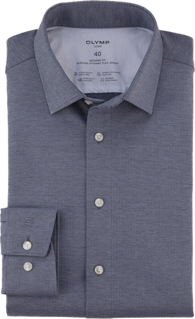 Olymp Luxor 24/7 modern fit Businesshemd graues Jersey