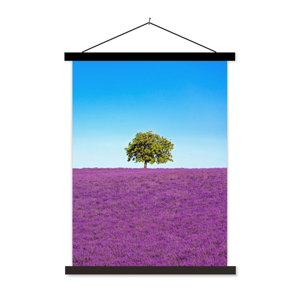 MuchoWow Textilposter Baum - Lila - Himmel - Lavendel 120x160 cm mit schwarzem Rahmen - Magnetischer