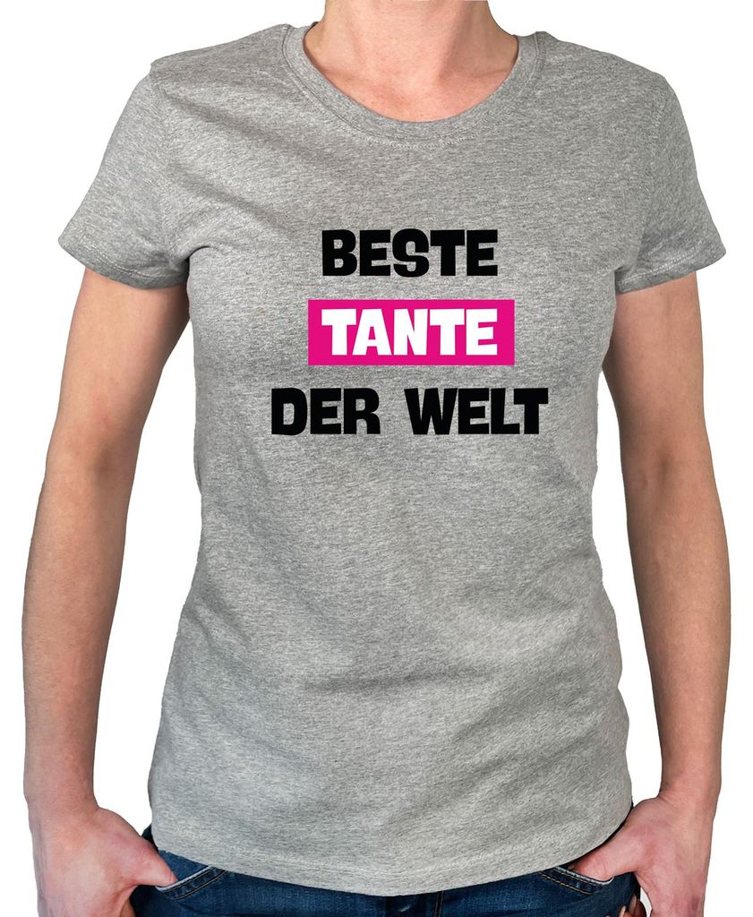 Huuraa Damen T-Shirt Beste Tante der Welt M Sport Grey Bio Baumwolle Fairtrade Damenshirt Geschenkidee