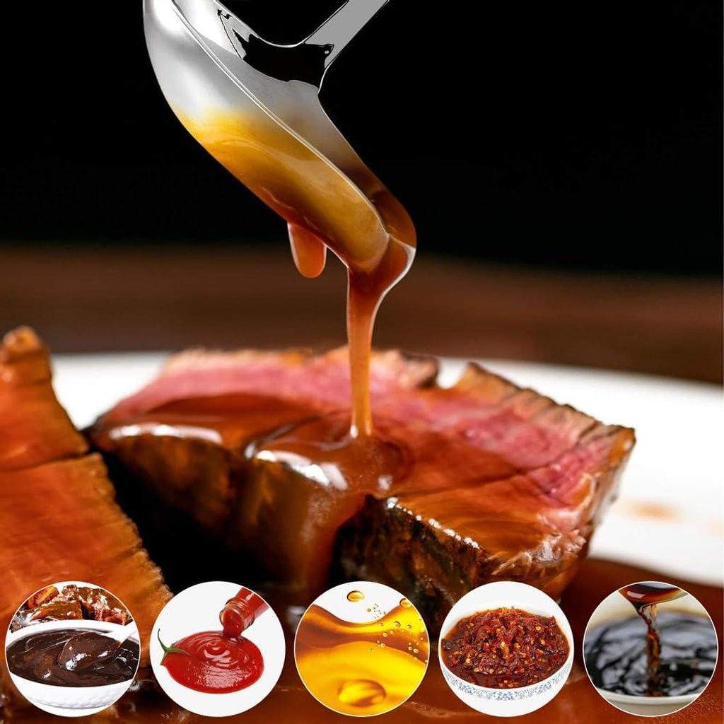 Saucenlöffel mit Schüttrand 20,5 cm - rostfreier Edelstahl-Suppenlöffel für Suppen, Saucen, Dressings - 2 Stück