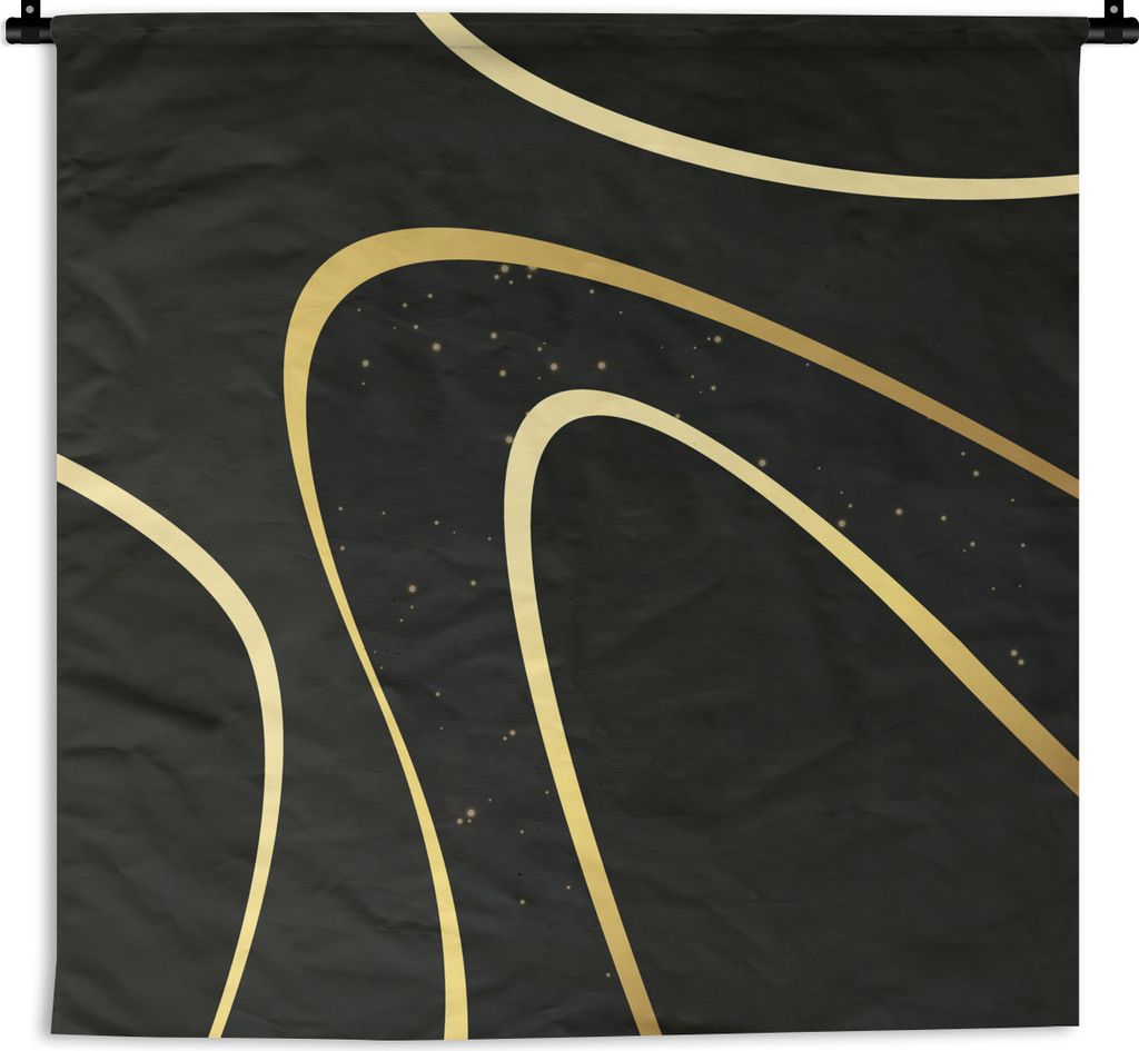 MuchoWow Wandteppich Wandbehang Goldene Wellen auf schwarzem Hintergrund 150x150 cm Tapisserie Dekoration Wandtuch - Wohnaccessoires - Modernes