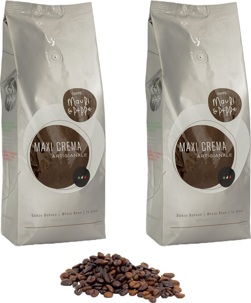 Mauri&Peppe Maxi Crema 2x 1000g Café Crème Kaffebohnen - Artiginale Ganze Bohnen