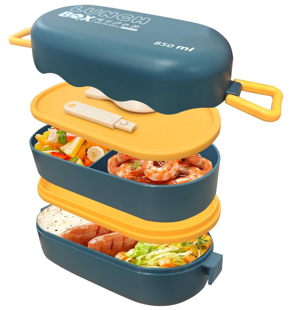 Bento-Lunchbox mit Besteck – Kompakte, doppelwandige 850-ml-Lunchbox für Erwachsene und Kinder – Mikrowellengeeignete, BPA-freie Snackbox mit ...