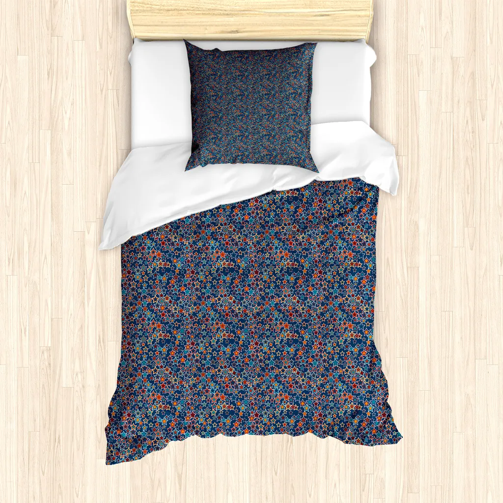 ABAKUHAUS Set copripiumino per letto singolo, stelle astratte su sfondo blu, antiacaro e anallergico, con federa, 135 cm x 200 cm - 80 x 80 cm, Burnt Sienna Marigold
