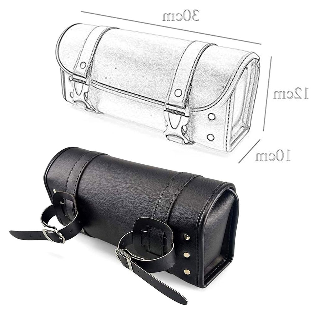 Motorrad Taschen, Kunstleder Werkzeugtasche Satteltasche für Sportster Softail Dyna Gabel Tasche Sissy Bar Lenkertasche - Schwarz