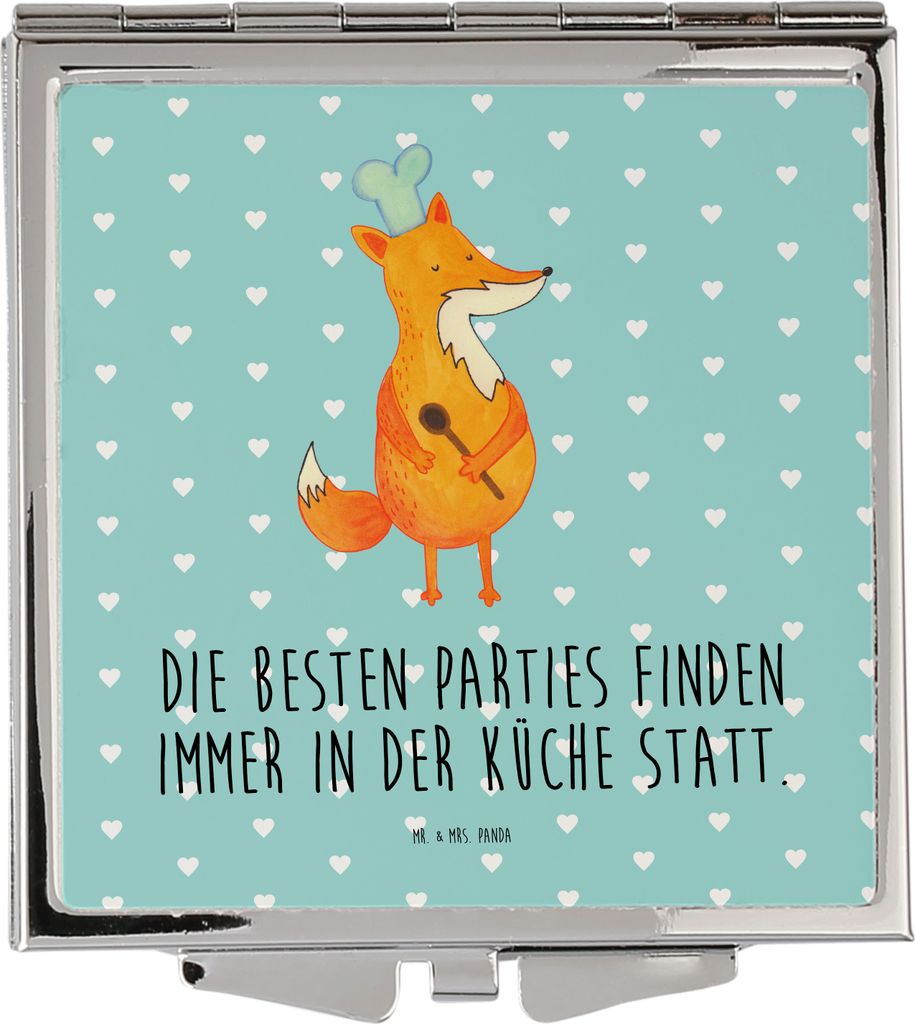 Mr. & Mrs. Panda Schminkspiegel Fuchs Koch - Türkis Pastell - Geschenk, Lustig, Bäcker, Kosmetikspiegel, Geburtstag, Handspiegel, Chefkoch, Hunge...