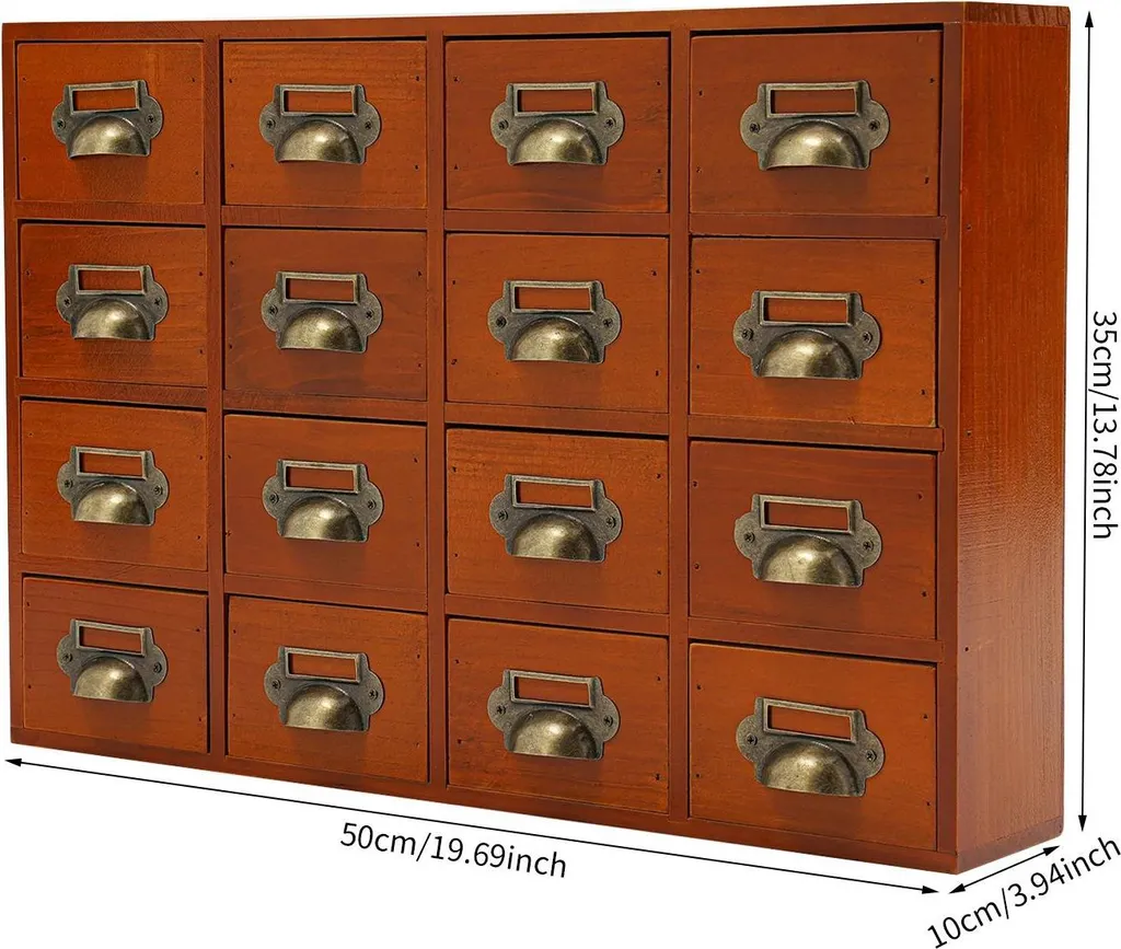 Boîte de rangement épices et médicaments 16 tiroirs en bois brun
