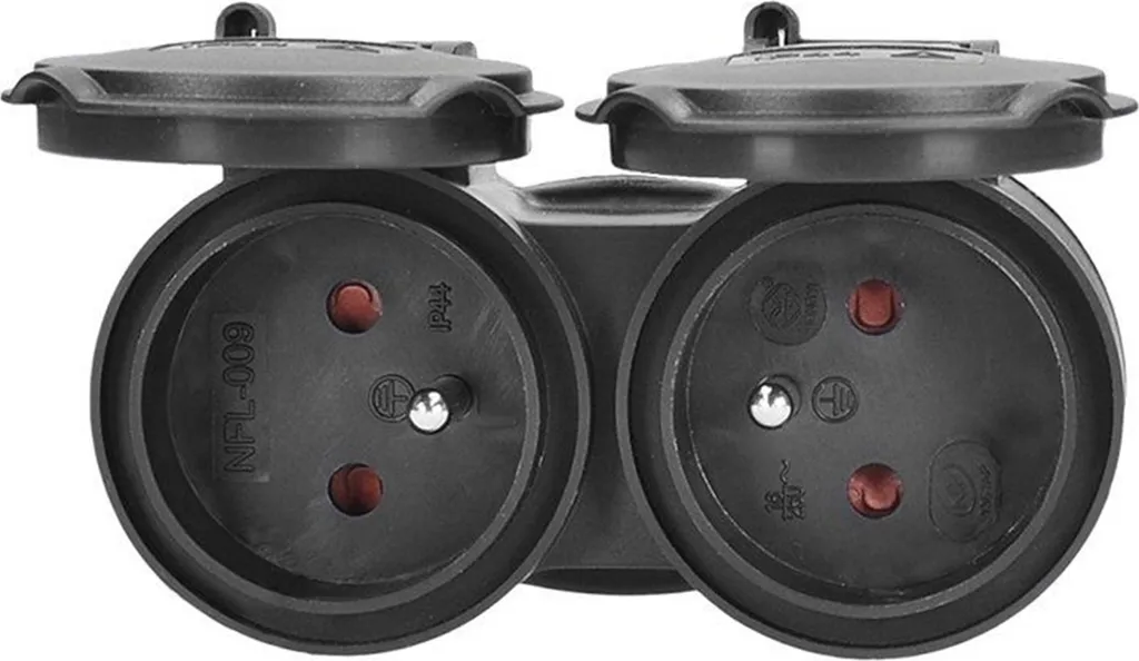 Prise double étanche IP44 Solight noire : finis les courts-circuits !
