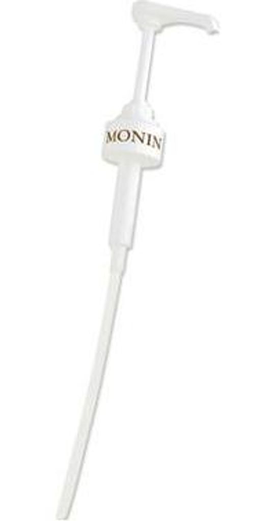 A white Monin syrup pump is shown against a white background.