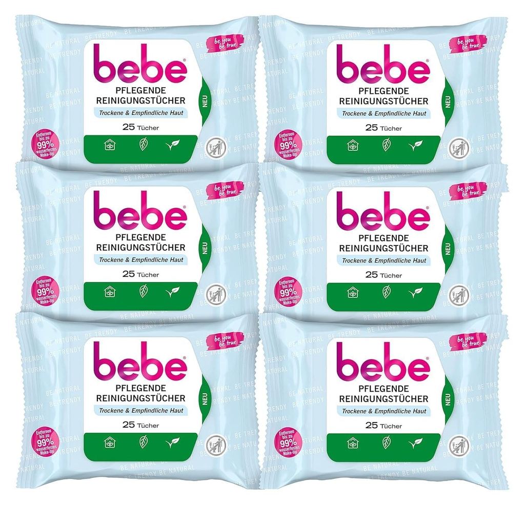 bebe Pflegende Reinigungstücher (6 x 25 Tücher) mit Produktbild 