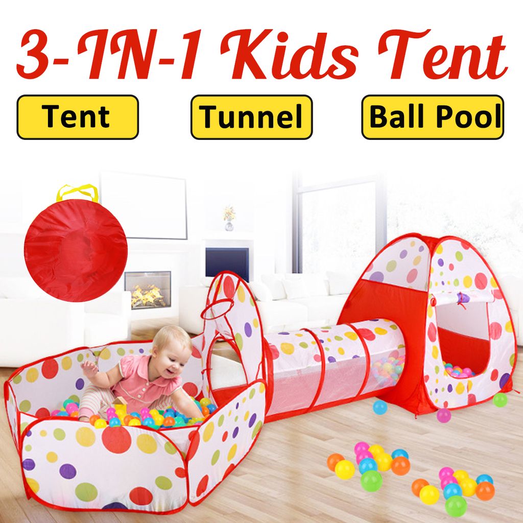 3In1 Spielzelt Tunnel Tasche Kinderzelt Bällebad Spielhaus Babyzelt Zelt Pop Up 