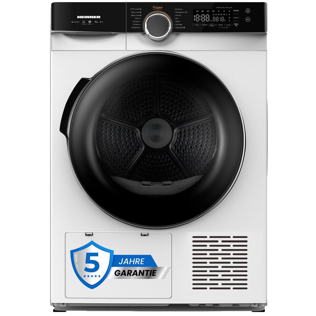 Heinner HHPD-M9K3 Wärmepumpentrockner 9 kg, LED-Display, Touch-Bedienung, Anti-Kräusel, Weiß