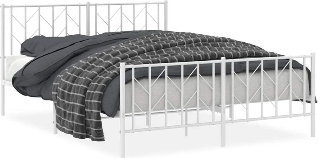 vidaXL Bettgestell mit Kopf- und Fußteil Metall Weiß 150x200 cm