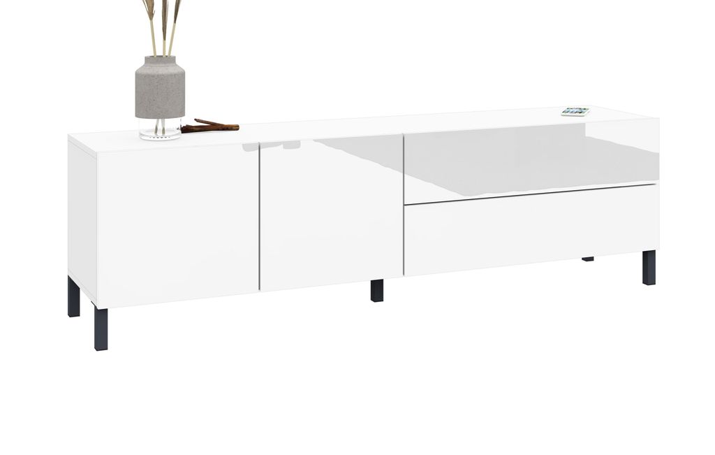 Sophia Lowboard 152 cm mit Metallfüßen weiß-glänzend Produktbild 
