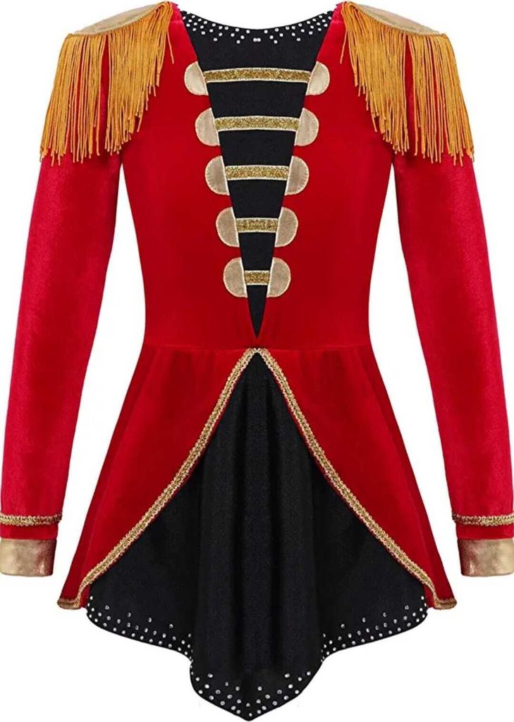A circus-style costume laid flat.