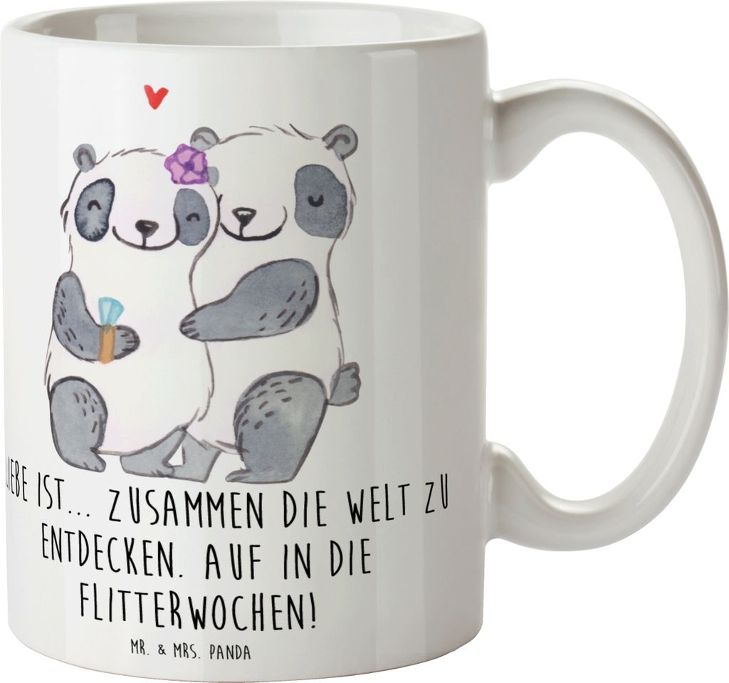 Mr. & Mrs. Panda Kaffeetasse Liebe Flitterwochen - Weiß - Geschenk, Heiraten, Romantik, Becher, romantisches Abenteuer, Teetasse, Geschenke, frisc...