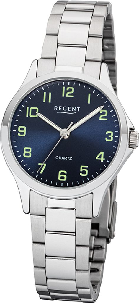 REGENT 2252407 Damenuhr 29 mm Blau Silber Metallband 5 BAR Produktbild 