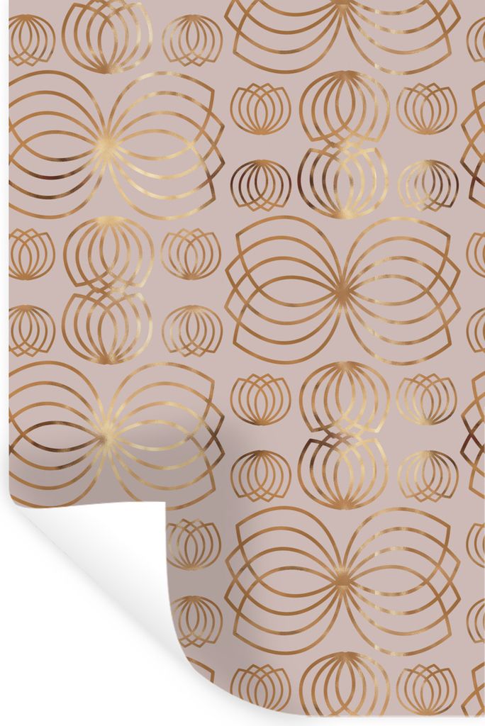 MuchoWow Wandtattoo Wandsticker Wandaufkleber Muster - Blumen - Gold 20x30 cm Selbstklebend und Repositionierbar - Sticker - Dekorfolie