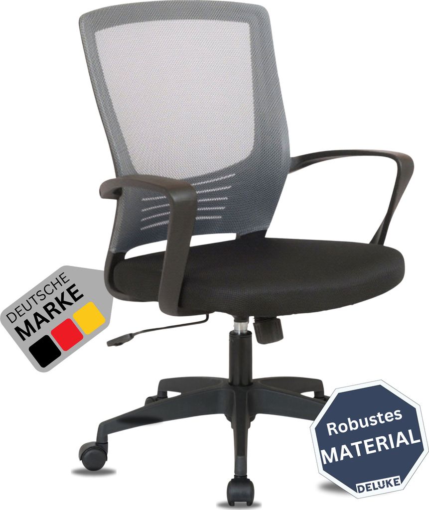 DELUKE Bürostuhl Ergonomisch VAKO Schreibtischstuhl mit Netzbespannung | Höhenverstellbarer Drehstuhl, Arbeitsstuhl mit Armlehne | Computerstuh...
