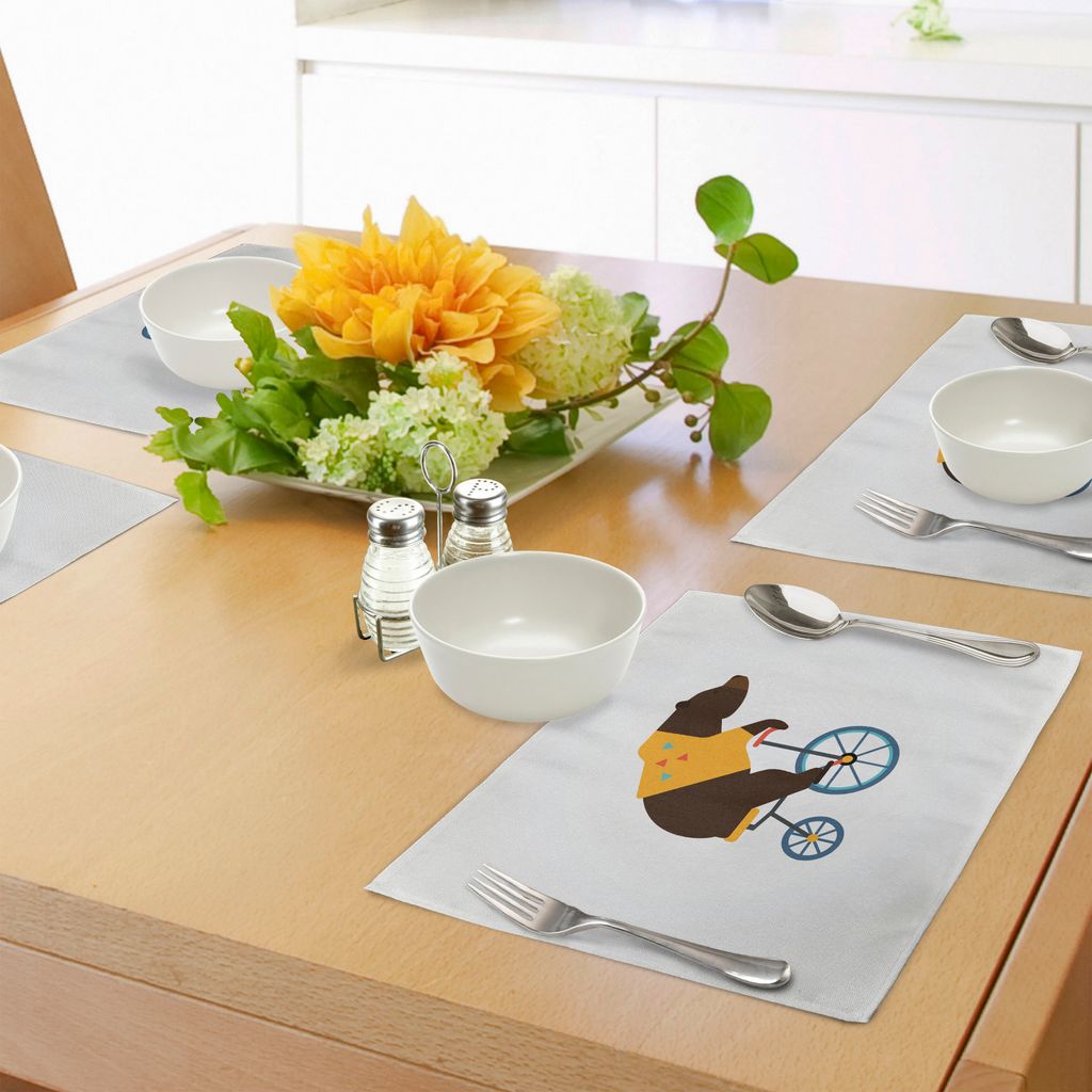 ABAKUHAUS Fahrrad Platzmatten, Große Teddybär-Ikone des Zirkus-Reitfahrrades mit Hippie-Kostüm-Tier-Bild, Tiscjdeco aus Farbfesten Stoff für da...