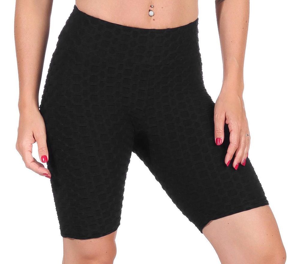 Leggings 1/2 Radlerhose kurz gemusterter Stoff Schwarz XS/S