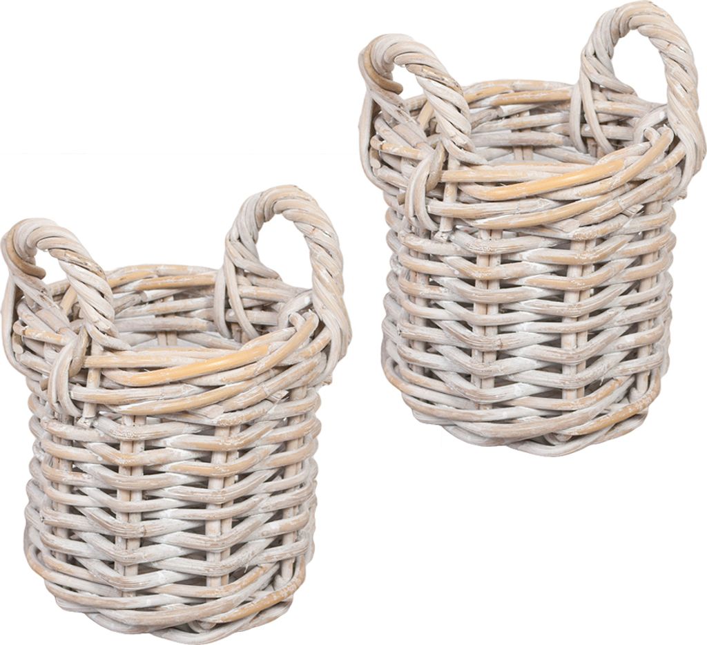 2er Set Natur-Rattankorb BAKUL rund White-Wash ca. 20cm