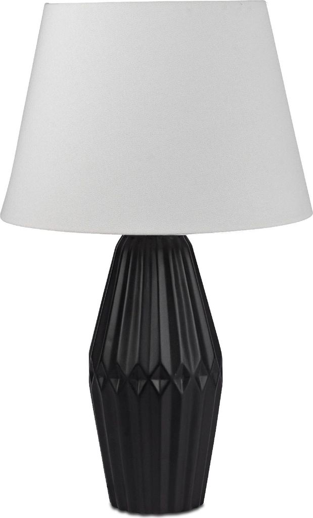Tischlampe Relief rund matt schwarz H. 57cm mit silbernem Schirm Formano
