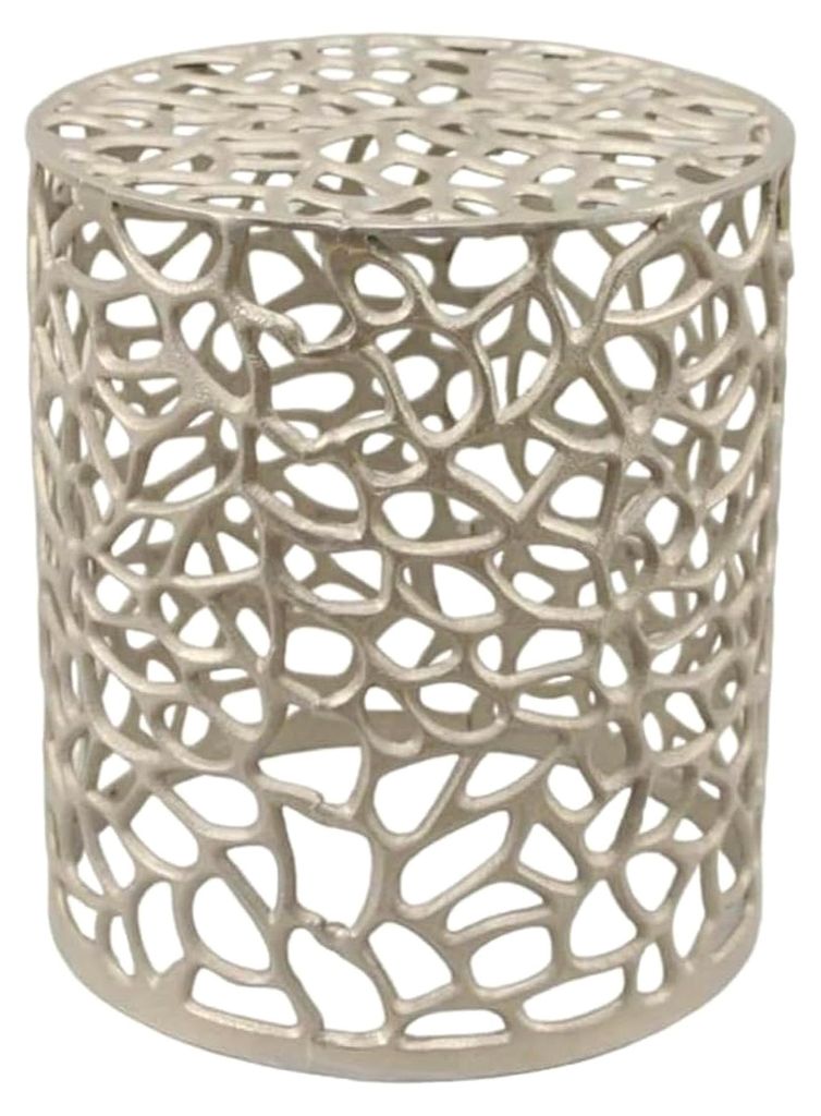 Orientalischer Beistelltisch DILA Mittel Silber Ø 36 cm rund aus massivem Aluminium handgegossen