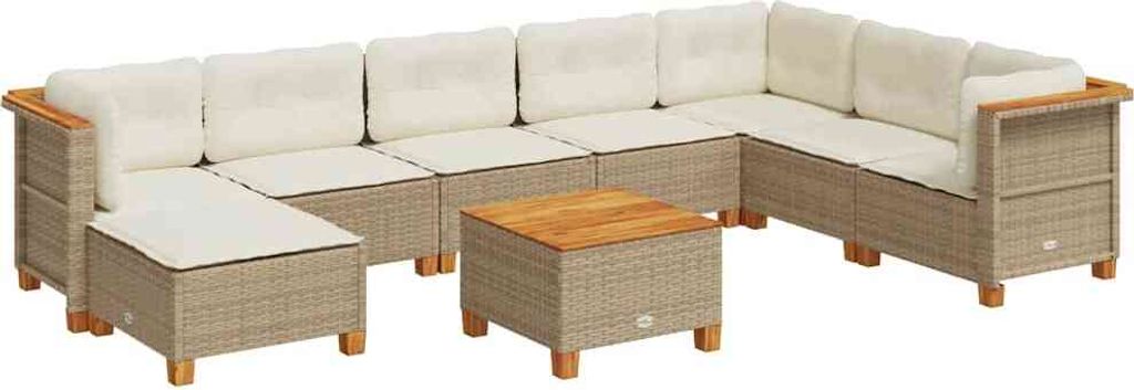 9-tlg. Garten-Sofagarnitur mit Kissen Beige Poly Rattan