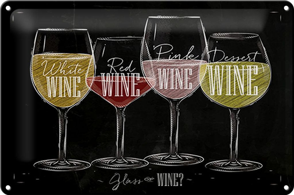 Blechschild Wein 30x20cm Glass of wine red white
