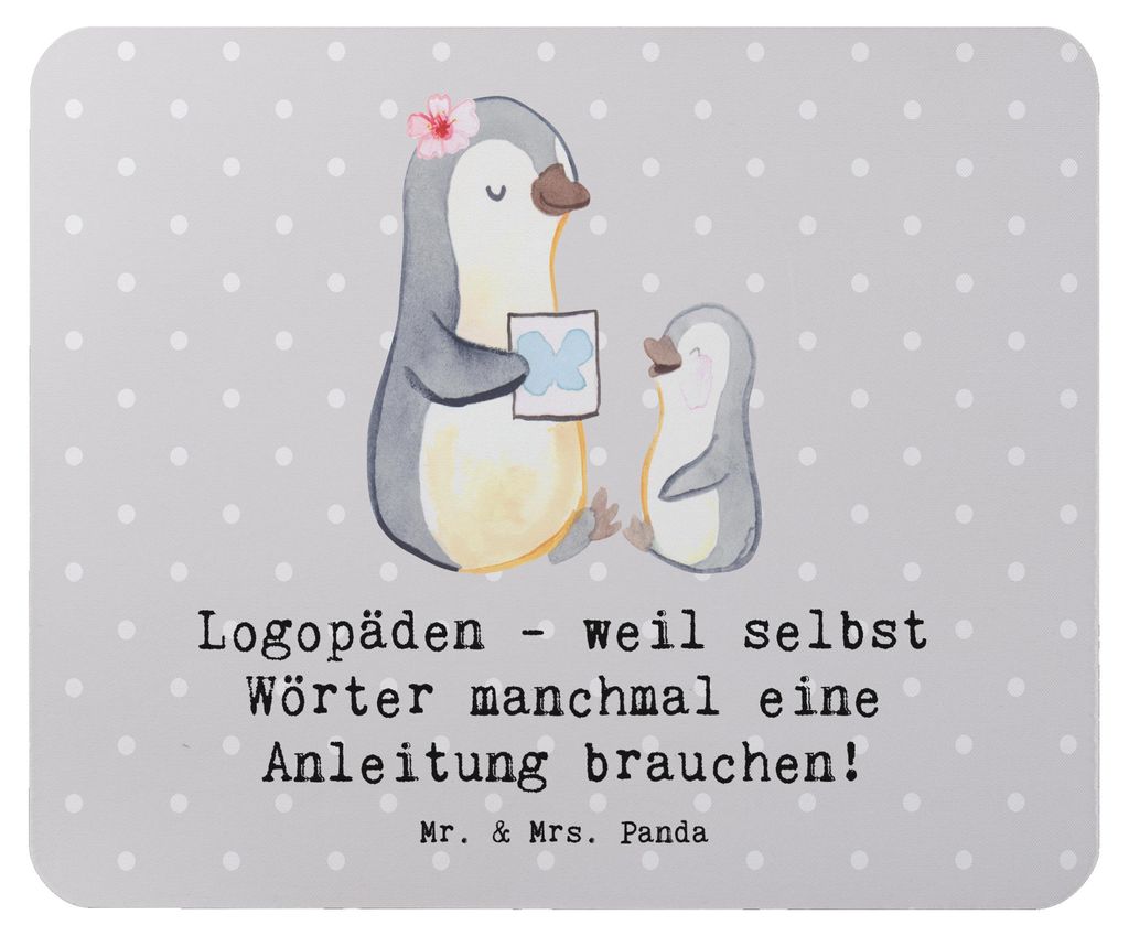 Mr. & Mrs. Panda Mousepad Logopädin Helden - Grau Pastell - Geschenk, Geschenke für Berufstätige, Berufspassion, Mouse Pad, Mauspad, Sprechen, l...