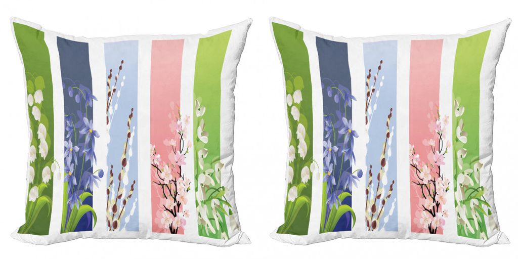 ABAKUHAUS Blume Kissenbezug Set (2Stück), Frühlingsblumen Verschiedenen Hintergründe Lily Blossoms Valley Primrose Blumendruck, 45x45cm, Mehrfarbig