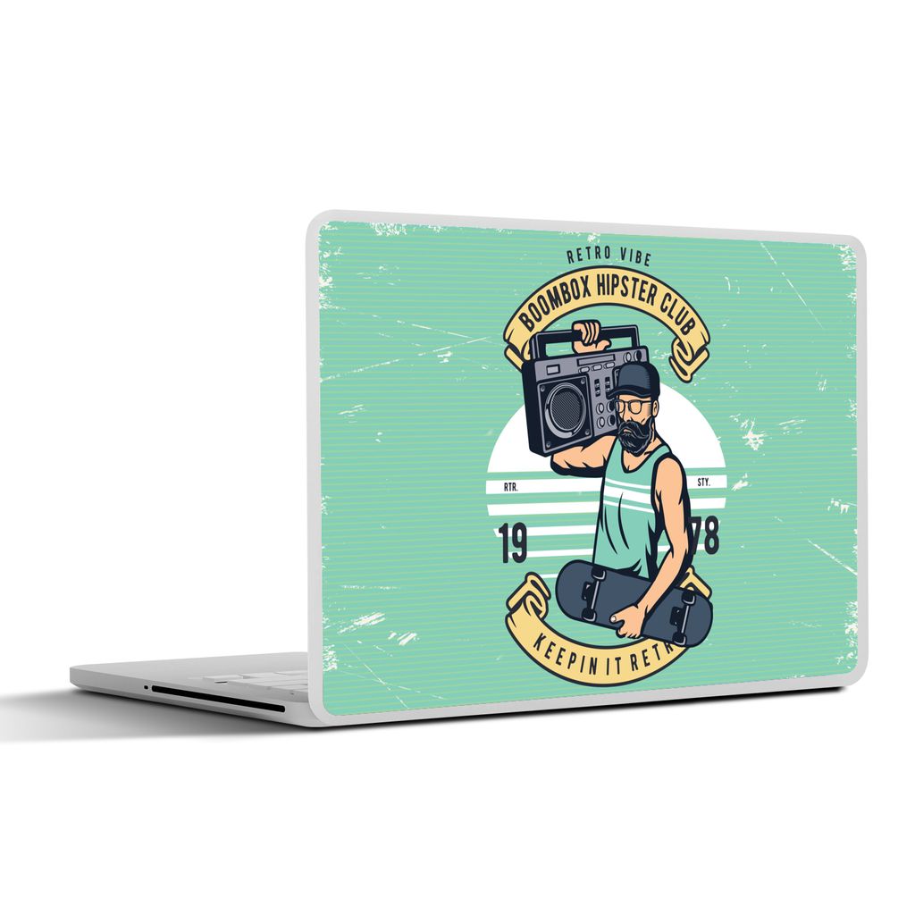 MuchoWow Laptop Aufkleber Sticker Cover Mancave - Skateboard - Radio - Altmodisch 30x22 cm - Laptop-Sticker