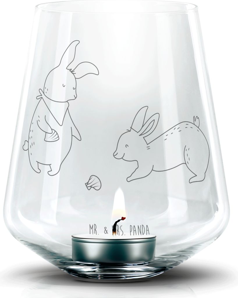 Mr. & Mrs. Panda Windlicht Glas Hasen Muschel - Transparent - Geschenk, BFF, Muscheln, Kerzenhalter, graviert, gravur, Muttertag, Ferien, Strand, L...