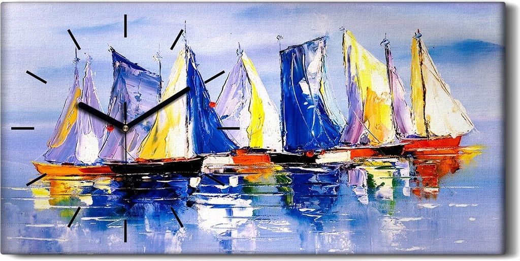 Dekor Leinwand Uhr Wandbilder Geräuschlos Kunstdruck 60x30 Wasser segel Boot - schwarze Hände