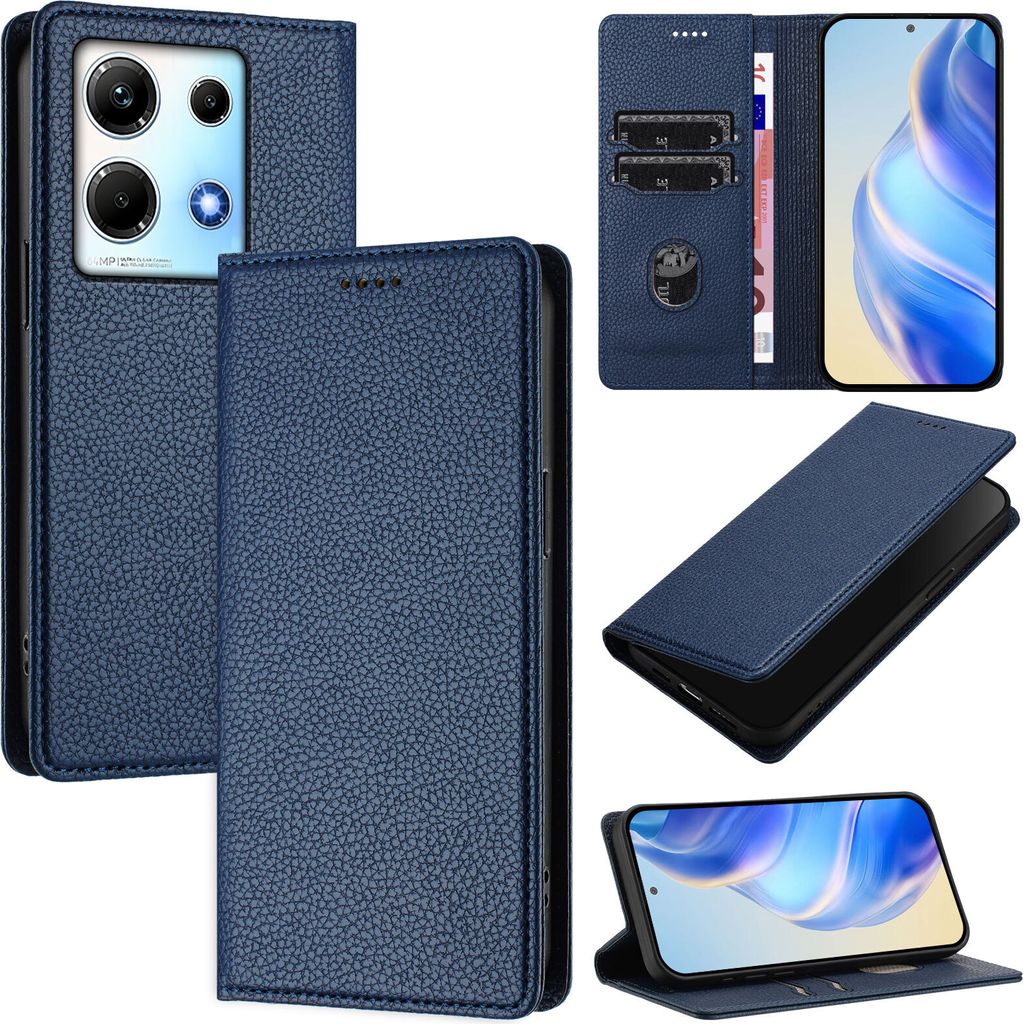 Litchi Leder Handyhülle für Infinix Note 30 4G/Note 30 5G Wallet Kartenfächer Standfunktion Hülle Blau