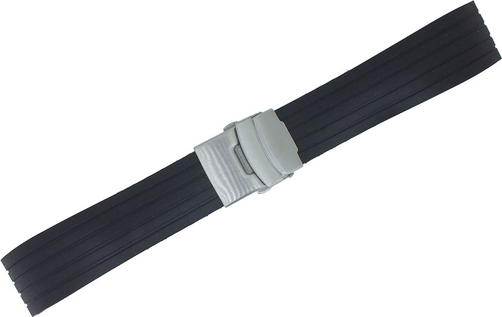 Minott > Uhrenarmband Silikon schwarz weich > Sicherheitsschließe silbern, Stegbreite:22mm, Schließe:Silbern