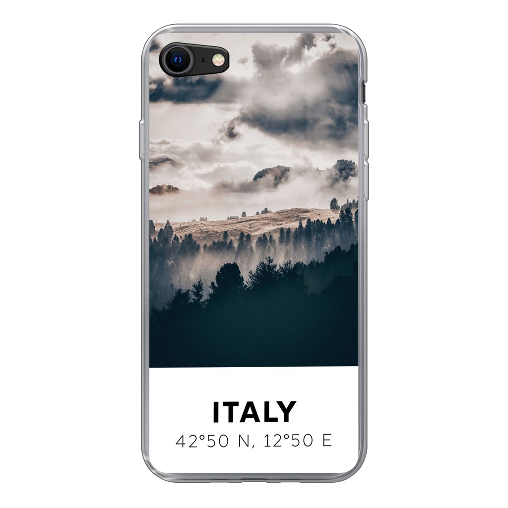 MuchoWow Handyhülle Schutzhülle Hülle für iPhone 7 Italien - Nebel - Wald - Baum Silikon Softcase Handy Hülle - Kartenhalter
