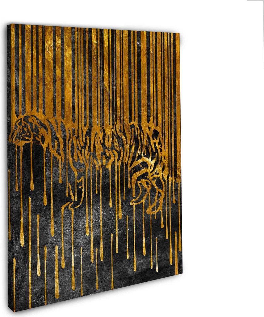 Wandbild Leinwandbild Tiger Abstract Gold Kunstdruck XXL Wanddeko: 80x120x4cm