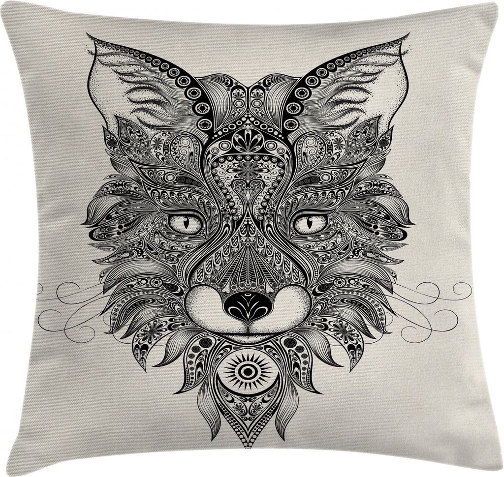 ABAKUHAUS Fuchs Kissenbezug, Maske Keltische Art, Klöppelkissenhüllen mit Beidseitigen Druck Farbfest Waschbar und Reißverschluß, 50 x 50 cm, S...