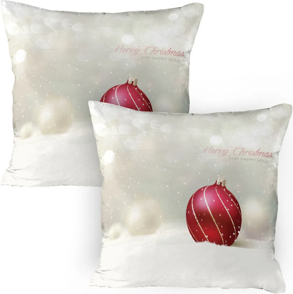 ABAKUHAUS Natale Federa per cuscino Confezione da 2, Effetto neve Sfondo Gioco di linee curve Natale Trinket Buone Feste, Federa per cuscino decorativa stampata, 80x80 cm, Rubin Eggshell