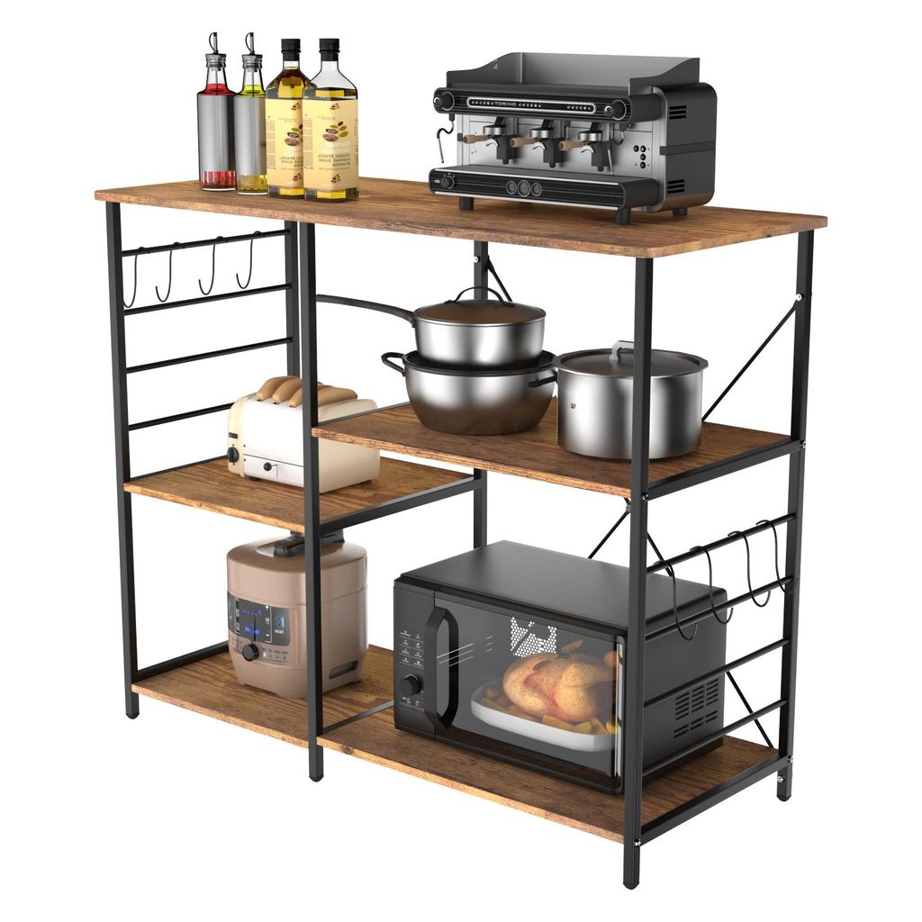 Küchenregal Standregal Mikrowellenhalter Bäcker Regal Haushaltsregal mit 8 Haken 90x82x39 cm
