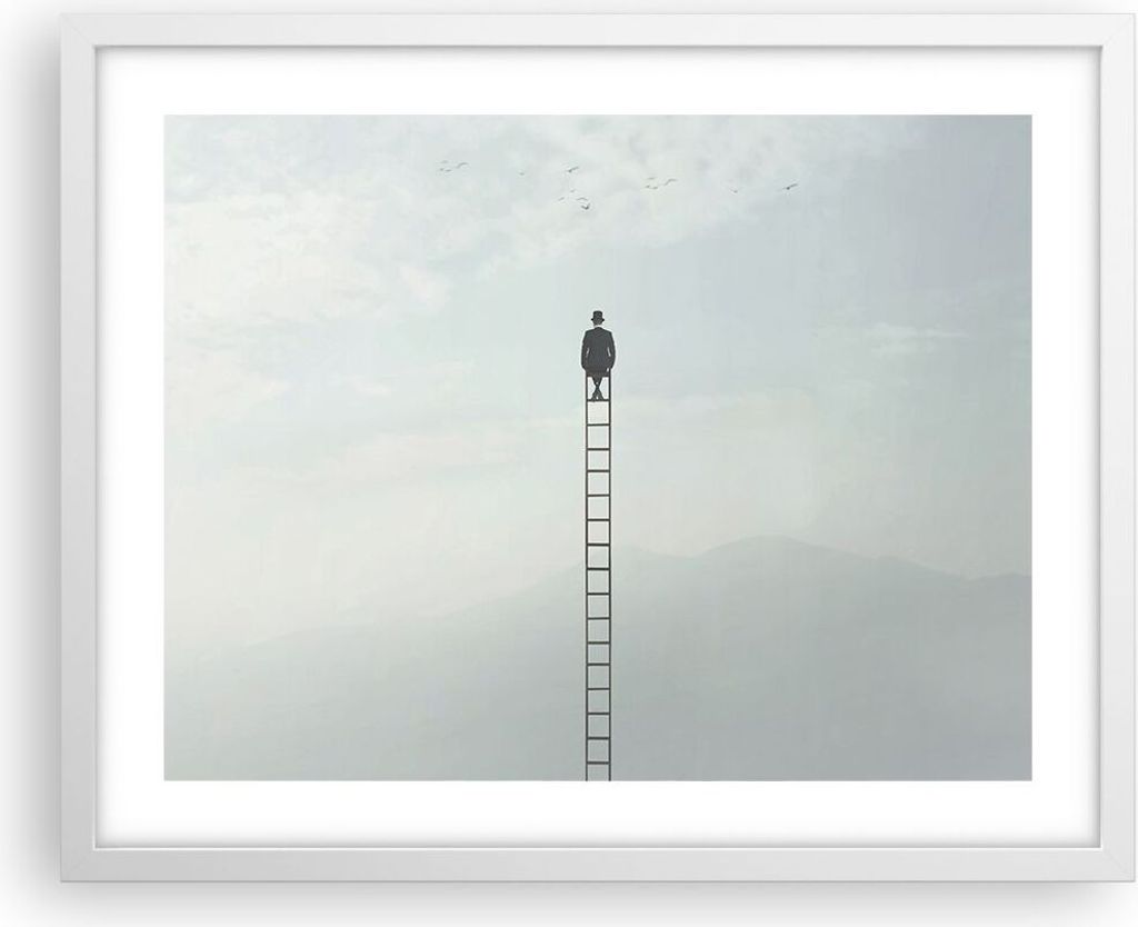 Gerahmtes Poster - Weißer Rahmen - Leiter Himmel Symbol - 50x40 cm - Wand Bild - Wanddeko - Wandbilder - Kunstposter - Wandposter - Bilderrahmen -...