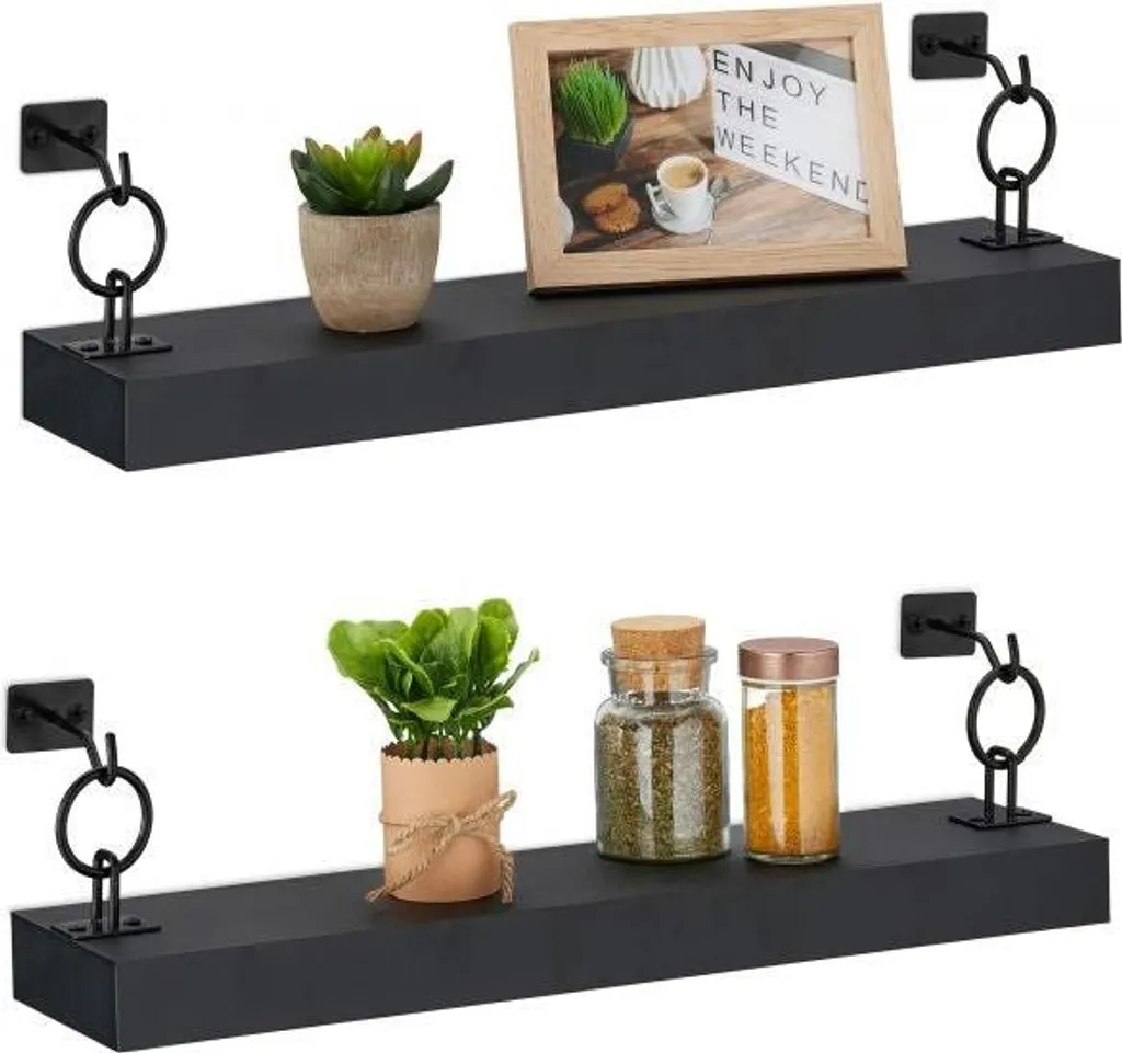 Mensola da parete nera set da 2 | Ripiani decorativi design moderno