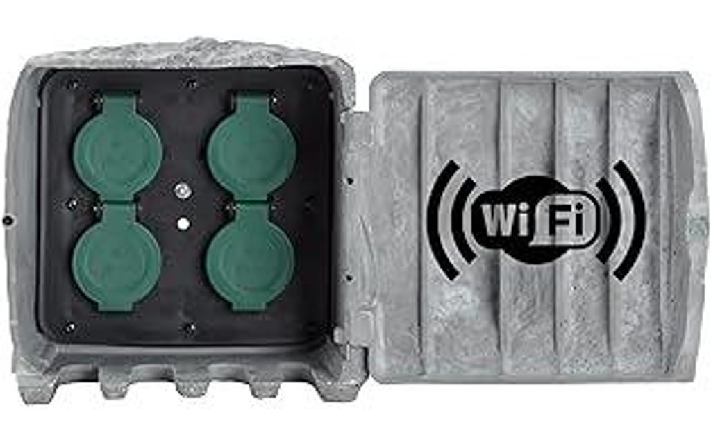 BOLD smarte Aussensteckdose Garten Stein-Optik - 4-Fach Stecker-Verteiler IP44 (WLAN | Smart Home | Verstärktes Material | bis zu 3680 Watt | 3m O...