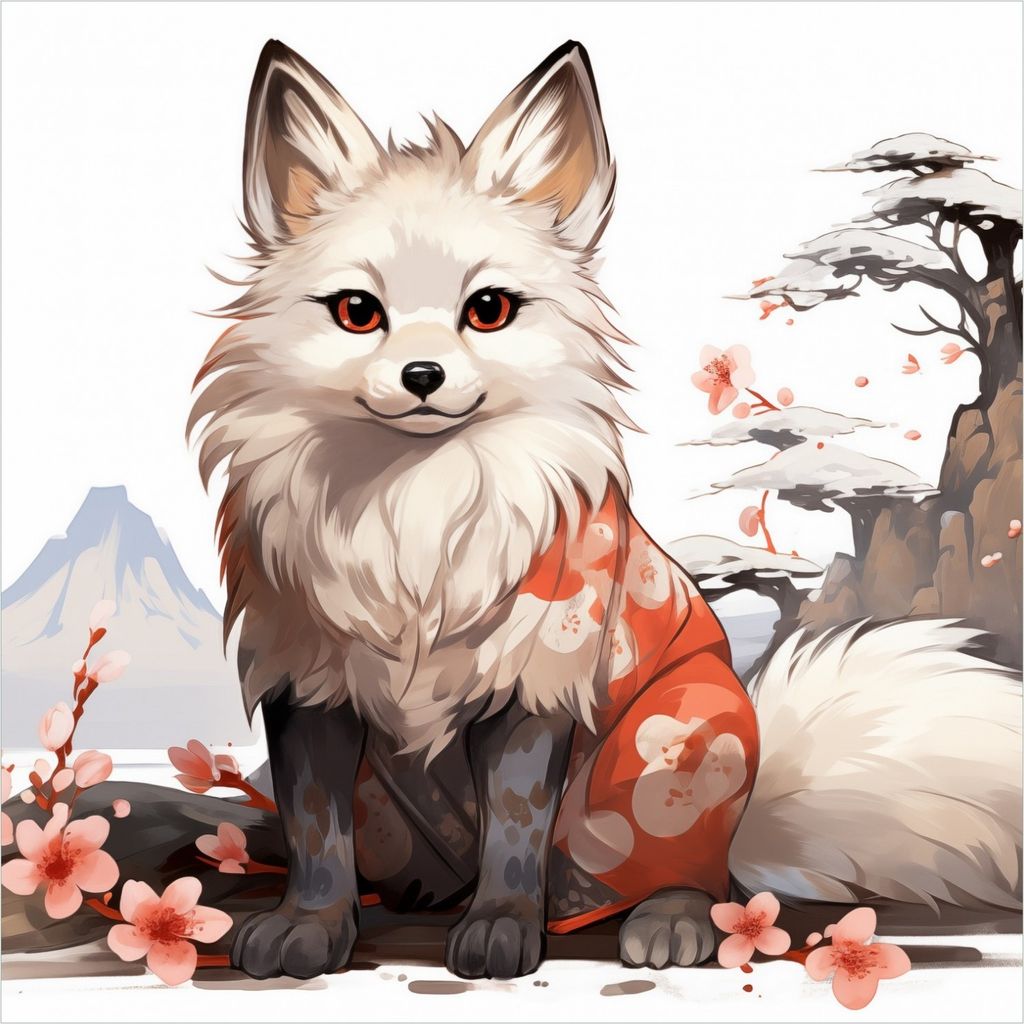 Wallario Wandbild aus Acryl, 50 x 50 cm, freischwebende Optik - Fuchs mit Kirschblüten