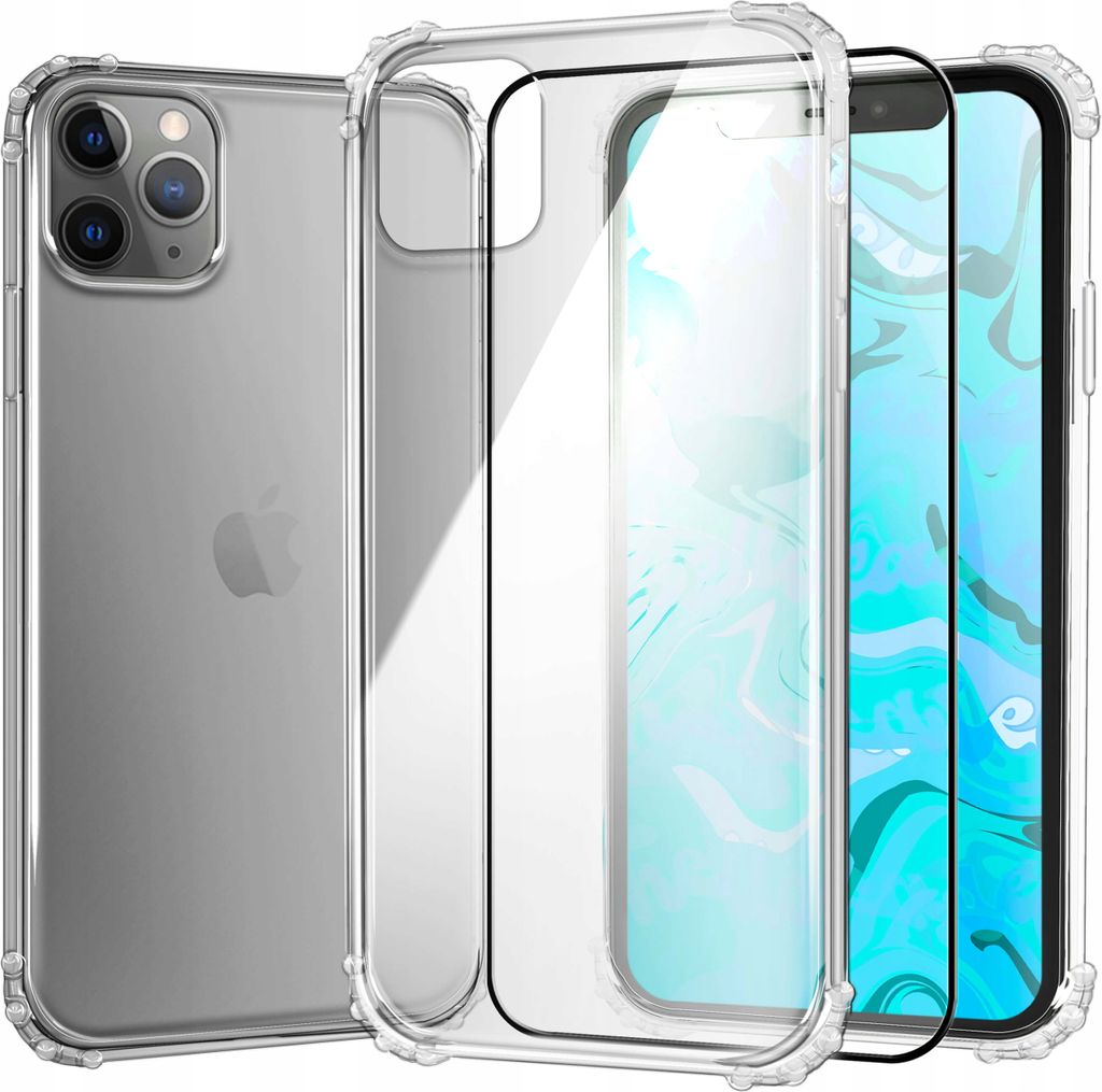Schutzhülle Klar für IPHONE 11 PRO MAX hülle hüllen Transparent Slim Cover Clear Case Durchsichtig Bumper + Schutzfolie Glas